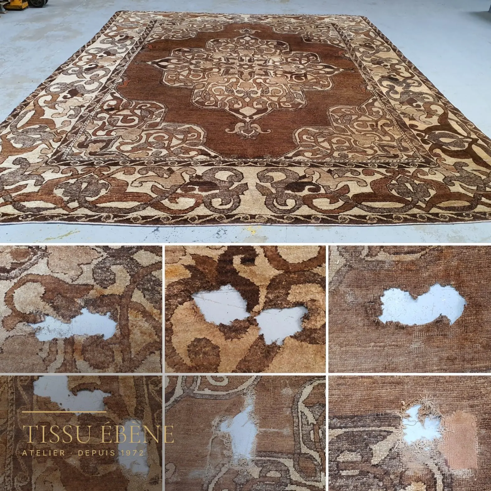 Réparation d'une brûlure de tapis à la main