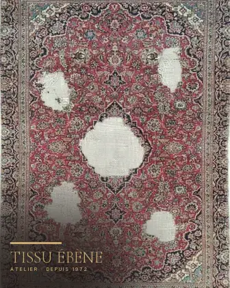 Tapis Kashan 1920 avant restauration — trous massifs dans le médaillon, chaîne exposée