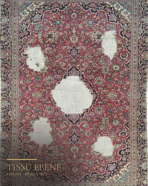 Trou de tapis avant retissage